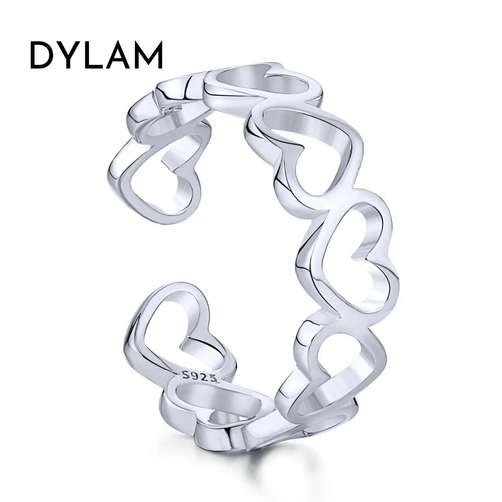 Dylam Vintage Dainty Love Adjustable Opening S925 Sterling Silver Men's and Women's Ring Eternity Heart Shape Ring