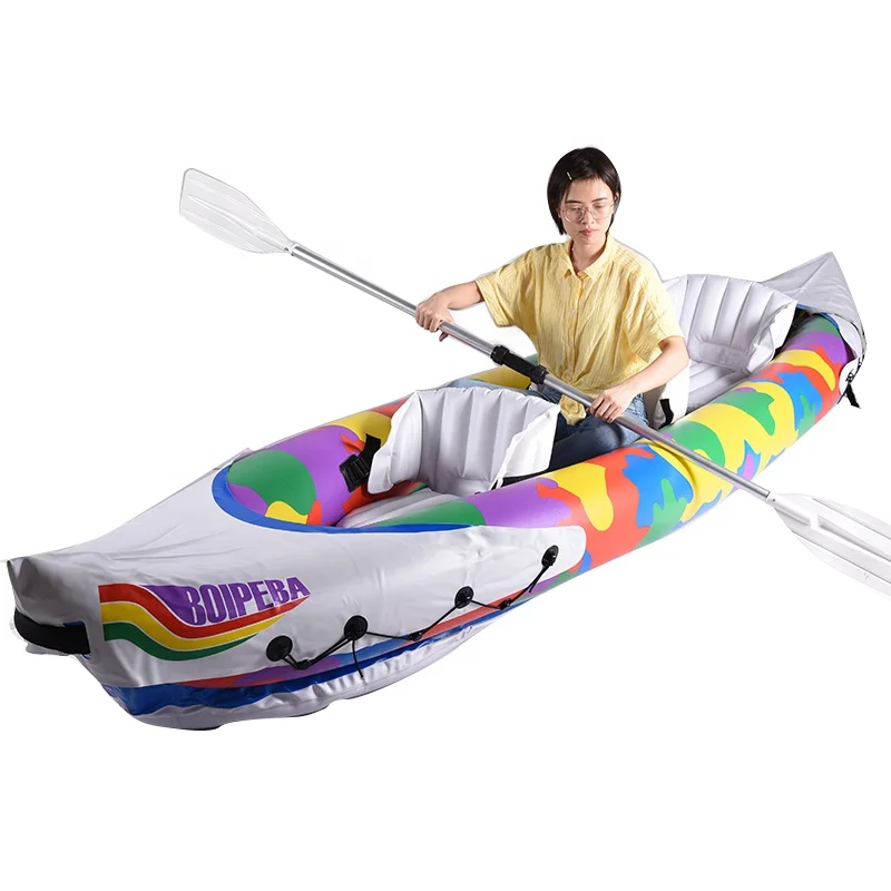 

Sunshine Ready To Ship Inflatable Canoe PVC Folding Kayak Boat Inflatable Fishing Kayak 2 person, White with full color print