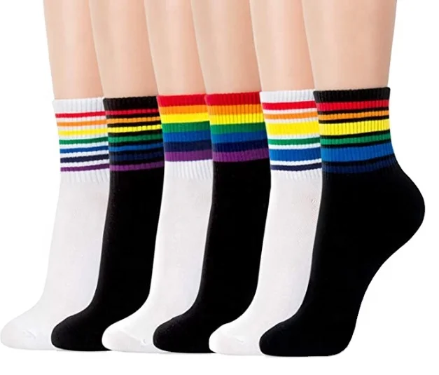 

Girls' colorful striped rainbow sport crew height trendy 2020 women sock