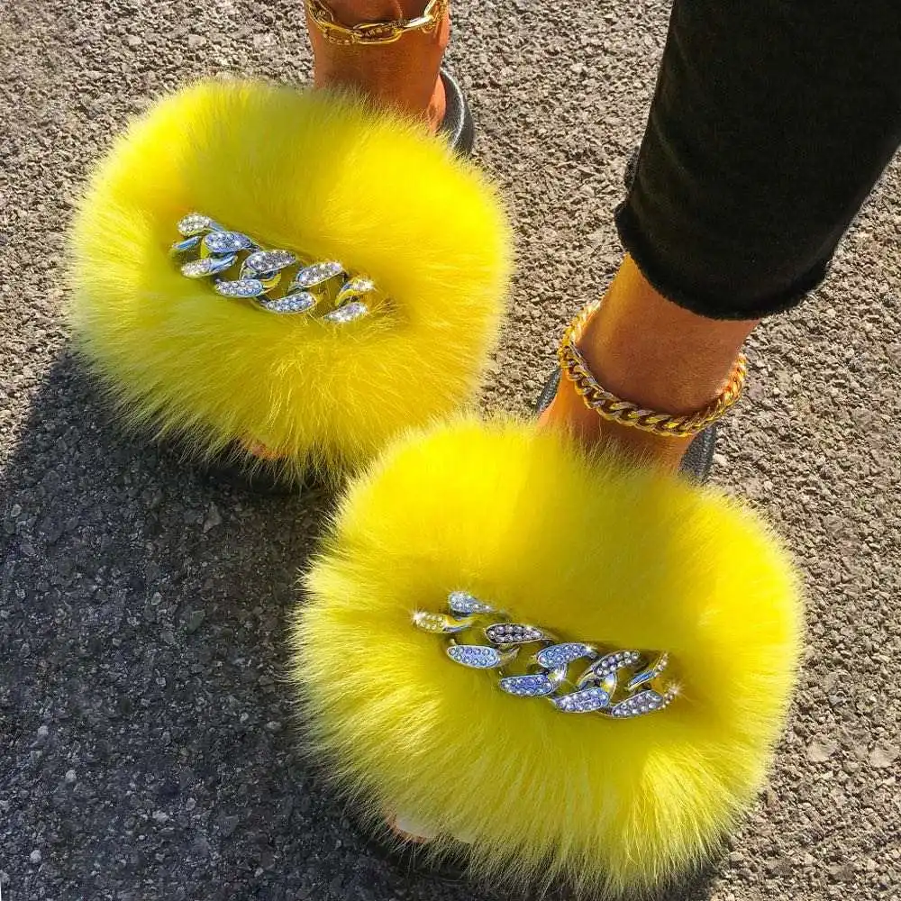 

Women's Fashion Raccoon Fur Soft Sandals Wholesale Women Slippers Natural Color Fur Slides Hot sale products, Color matching or can be customized according to requirements