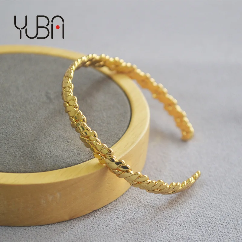 

Luxury Jewelry Gold Filled Brass Weave Twist Open Cuff Bracelet Bangle Vintage Simple Handmade Braided Twist Bracelet