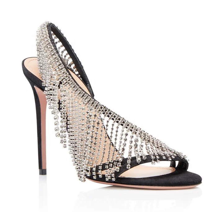 

Crystal diamond strips tassel Wedding Style Casual summer hot shoes 2021 new trend heeled sandals for women and ladies, Customized color
