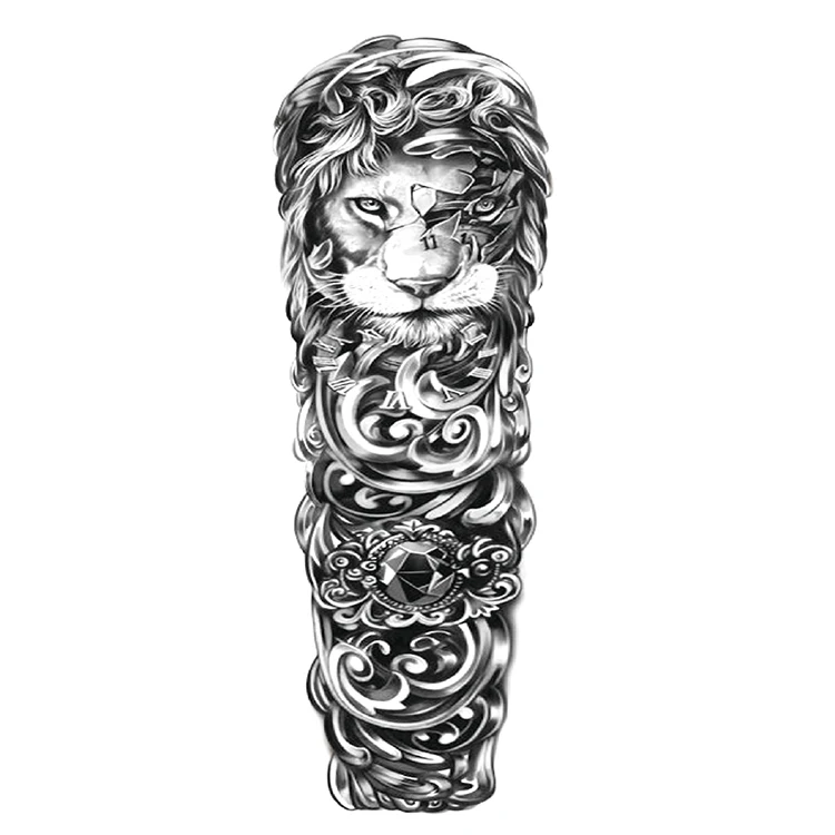 

Big arm sleeve tattoo sketch lion tiger waterproof temporary tattoo stickers wild ferocious animal men full bird totem tattoo, Cmyk