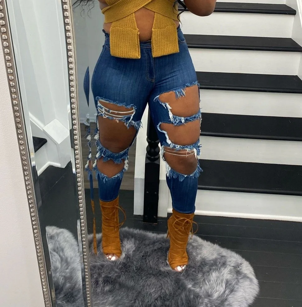 

MT56-9159 2021 Pantalon Jeans Femme Skinny Washed Tassel Slit Women Denim Jeans Ladies Trousers Ripped Jeans Pants Women