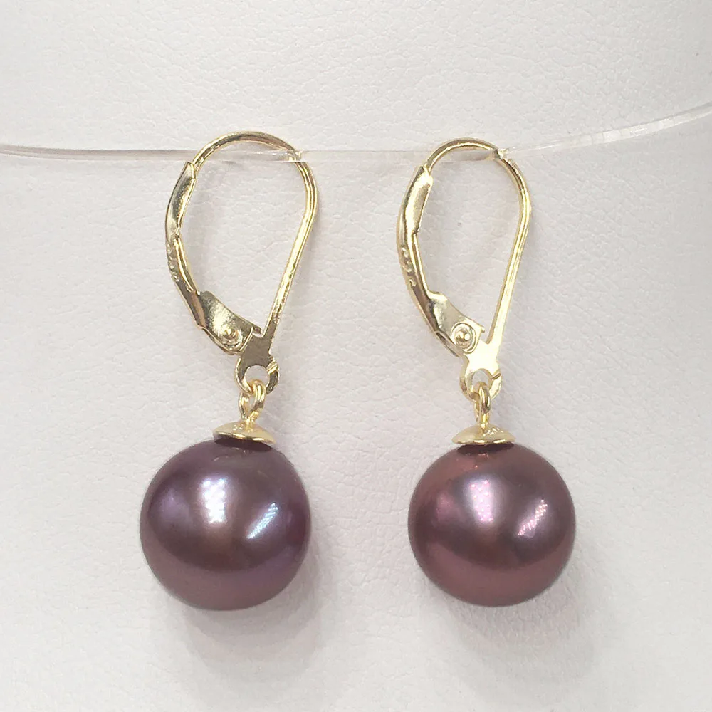 

AAAA high quality nature freshwater pearl earring full 925 silver loop 10-11 mm nature purple perfect round high luster