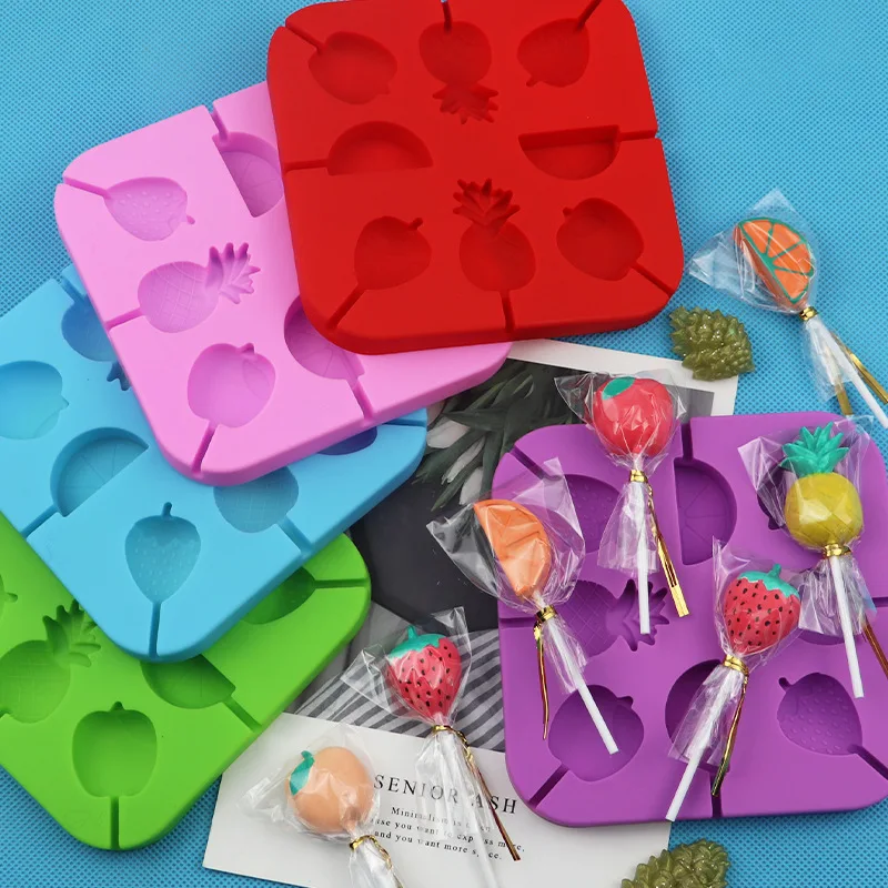 

287 factory stock 8 hole different fruit shape pineapple and apple shape die lollipop mold hard candy cake mold