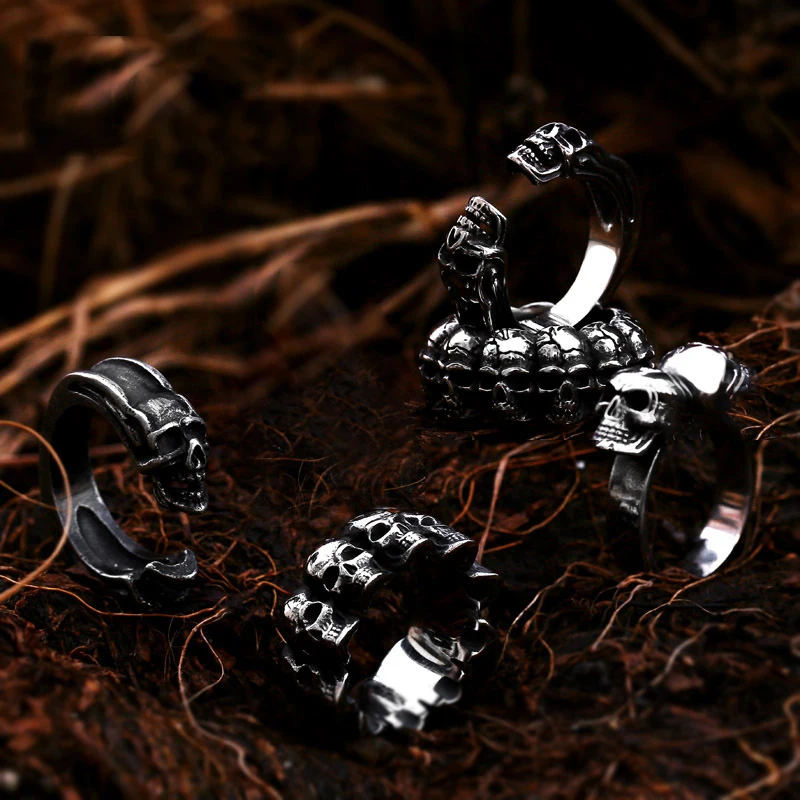 

hot selling stainless steel vintage skull finger rings for men