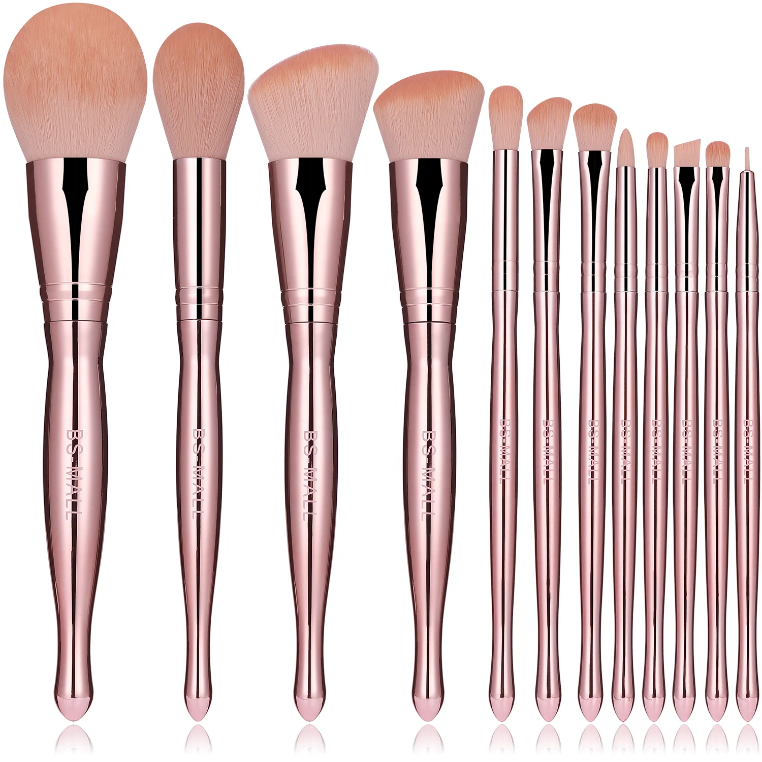 

Luxury Rose Gold 12 Piece Makeup Brushes Set Customize BS-MALL Wholesale Synthetic Private Label Set Makeup Brushes