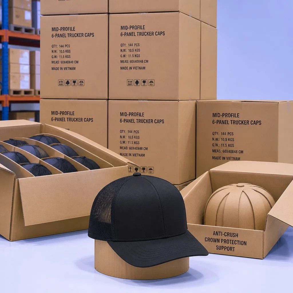 Warehouse Stacks of Export Cartons with Anti-Crush Crown Protection Cardboard Domes