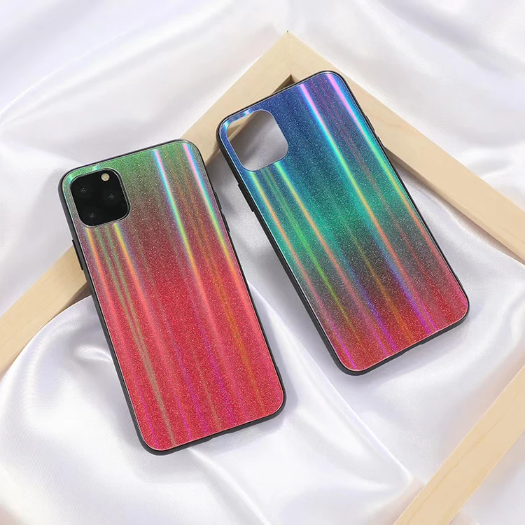 

Fashion luxury glitter colorful hard tempered glass soft tpu bumper cell mobile smart phone back cover case for iphone 7 8 plus