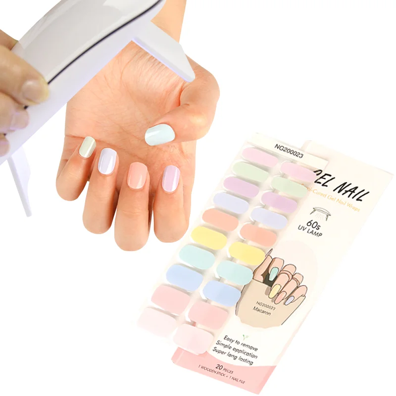 

Huizi factory Korean Strips Hot sales Custom nail art decoration products semi cured gel nail wraps