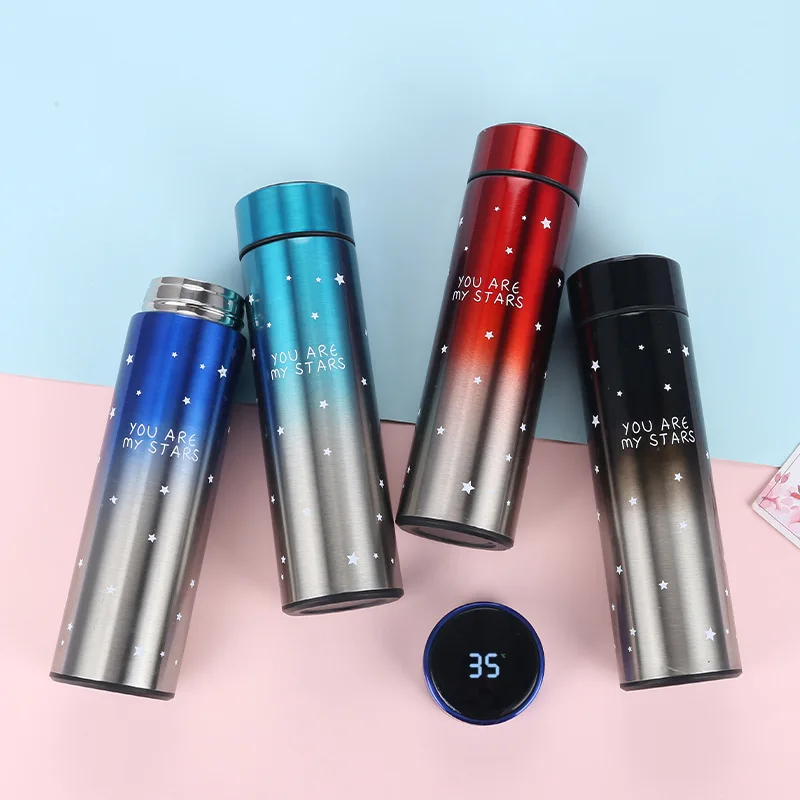 

Stainless Steel Insulated Vacuum Flask Smart Water Drinking Bottle with Digital Led Temperature Display Lid Thermos, Gradint blue,gradient green ,gradient red ,gradient black