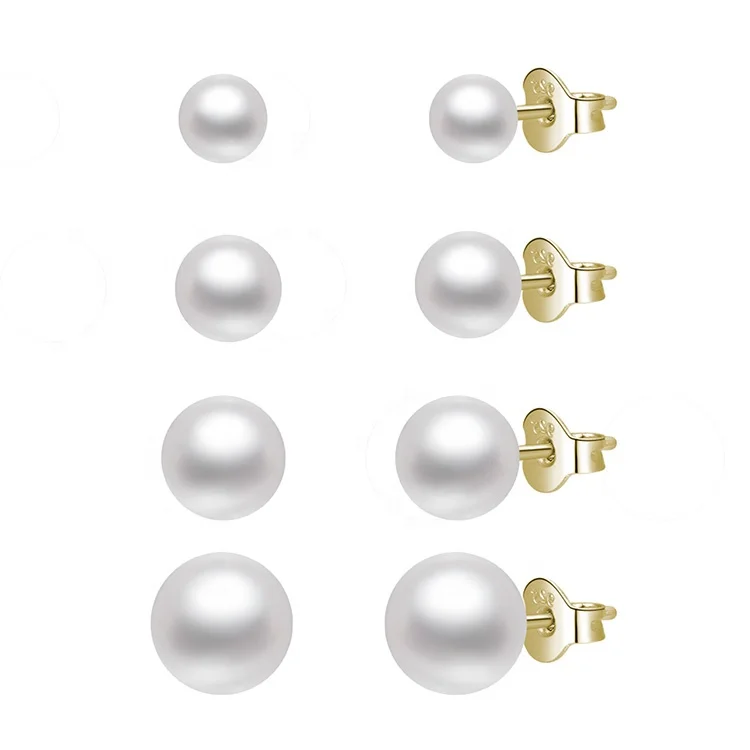 

Amazon Hot Spot wholesale natural freshwater pearl earing jewelry Rhodium plating high quality 925 sterling silver stud earrings