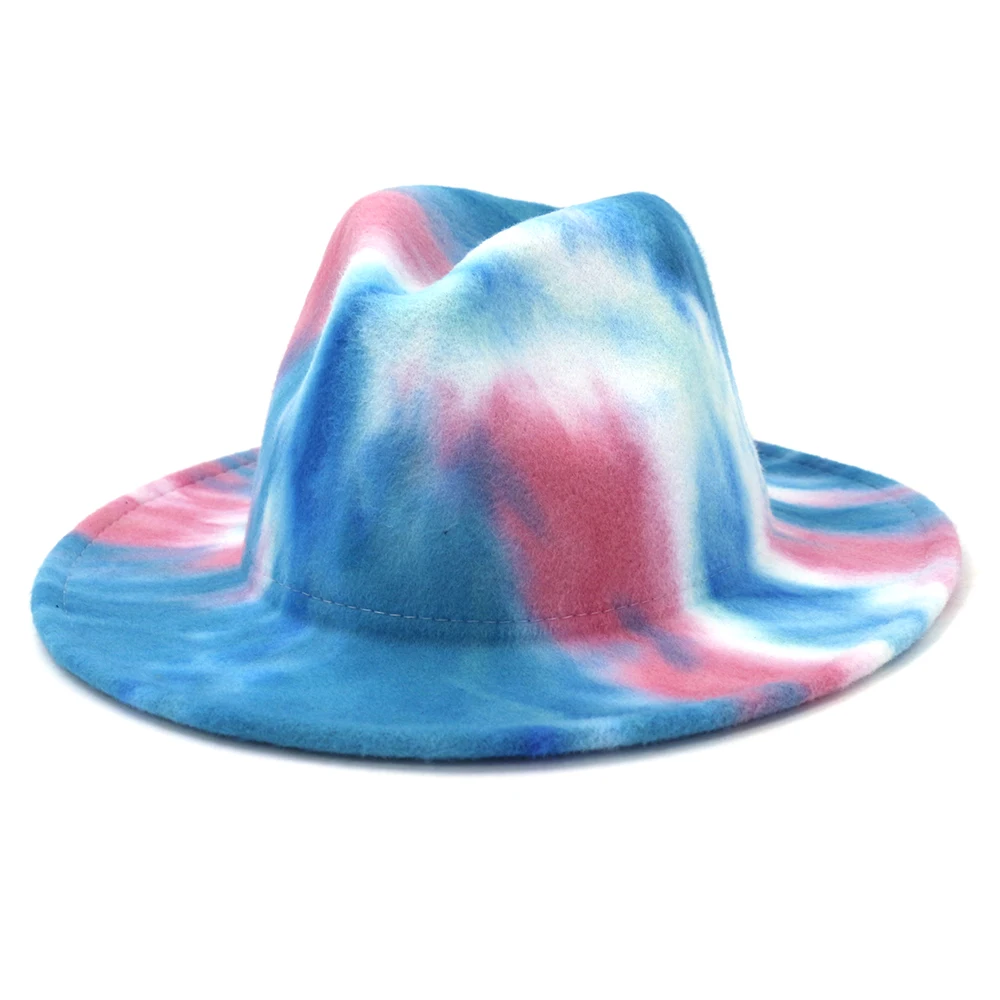 Wholesale Latest Version Fashion Design Custom Tie Dye Print Colorful Rainbow Felt Fedora Hats For Women