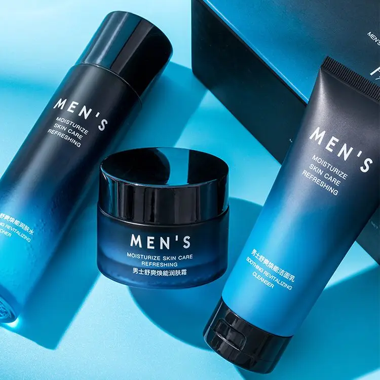 

Customized Private Label Men's Skin Care Products Set Natural Organic Face Cleanser Toner Cream Men Skin Care Set