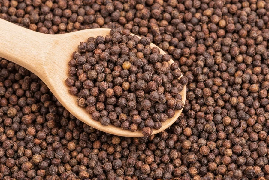 Glass jars of peppercorns stored on kitchen shelves