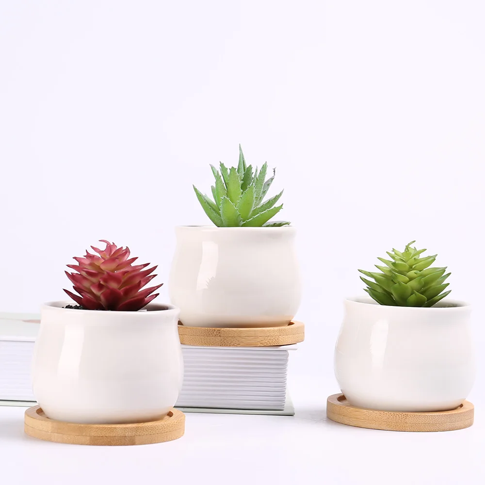 

Cheap white glazed ceramic bonsai artificial succulents flower with pot wholesale