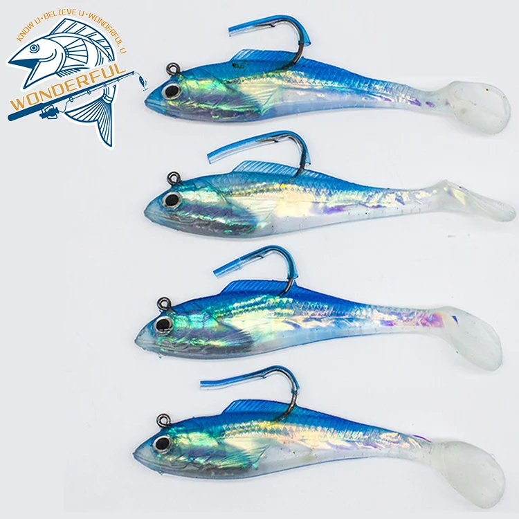 

Hot Sell 11g 17g 30g 95mm115mm135mm Bionic Blue Silicone Freshwater Saltwater T Tail Jigging Soft Lead Fish Lure