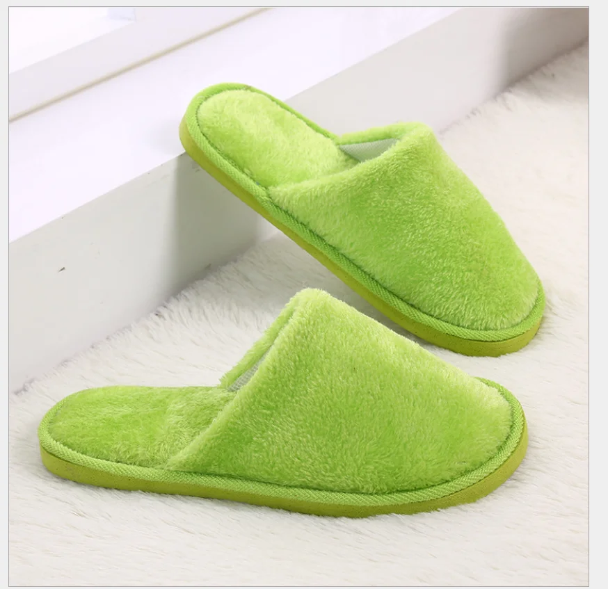 

Macarons Color Soft Plush Upper Ladies Flat Shoes Slip On Casual Indoor Slippers For Women Wholesale Low MOQ