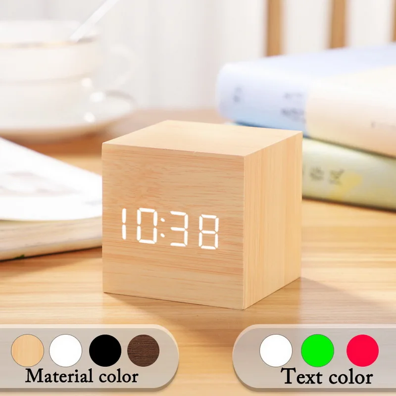 

LED Wooden Alarm Clock Watch Voice Control Digital Wood Electronic Desktop USB/Starlights Powered Clocks Table Decor