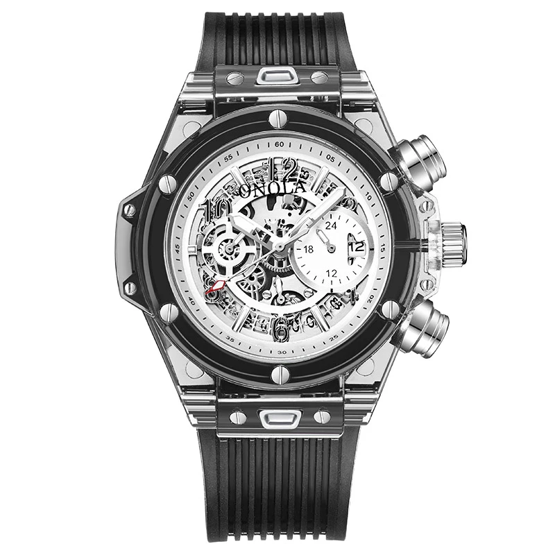 

ONOLA Brand New Wholesale Man Watch Sport Waterproof Wristwatch Transparent Silicone Watch
