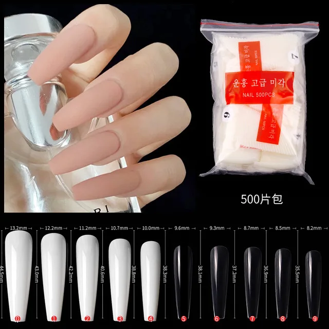 

500pcs/bag artificial long ballet coffin fake nails full coverage transparent natural acrylic fake nail tips, Clear natural