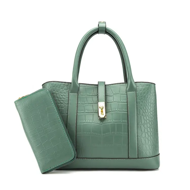 

2 PCS New Arrival High End Women Bag Pu Leather Sac A Main De Luxe Zipper & Hasp Tote Handbag Purse Set