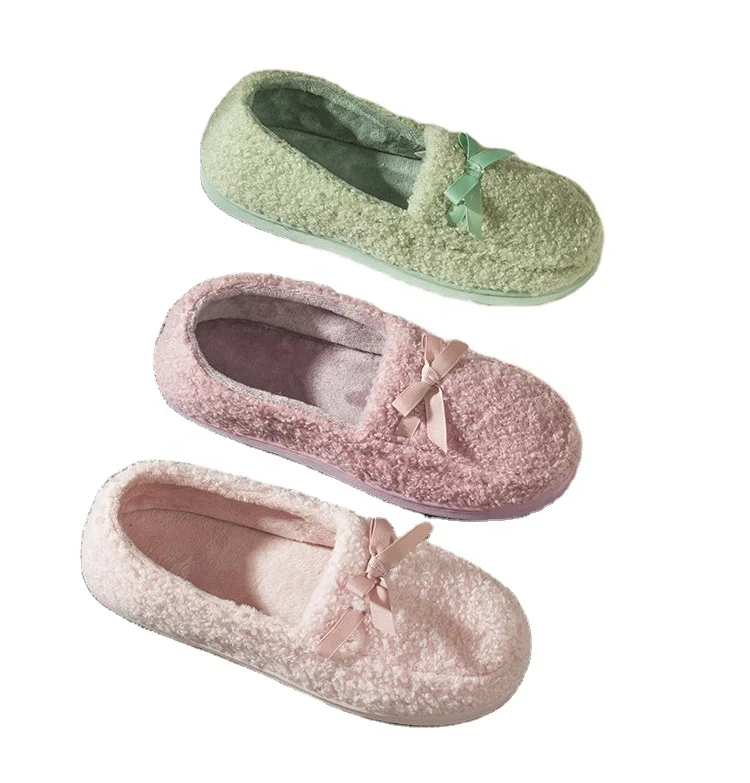 

Fashion Bowknots Decoration Women Fluffy Shoes Indoor Winter House Slippers, 5 colors