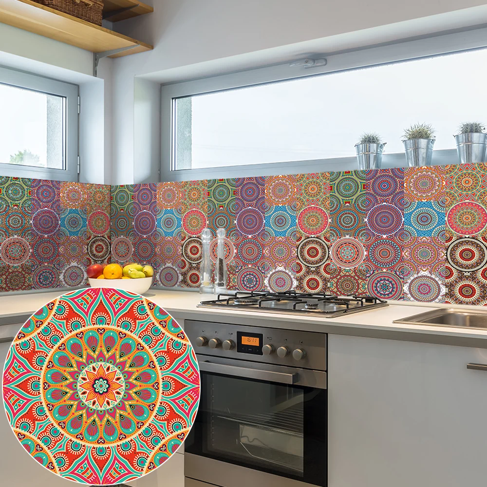 

16pcs Colorful Mandala Style Crystal Hard Film Tiles Sticker Bathroom Livingroom Decor Wall Stickers Self-adhesive PVC Wallpaper