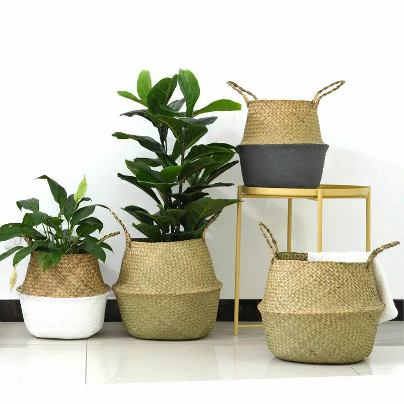 

Seagrass Belly Basket Storage Flower Plants Pots Laundry Organizer Holder Home Garden Decors Handmade, Multi