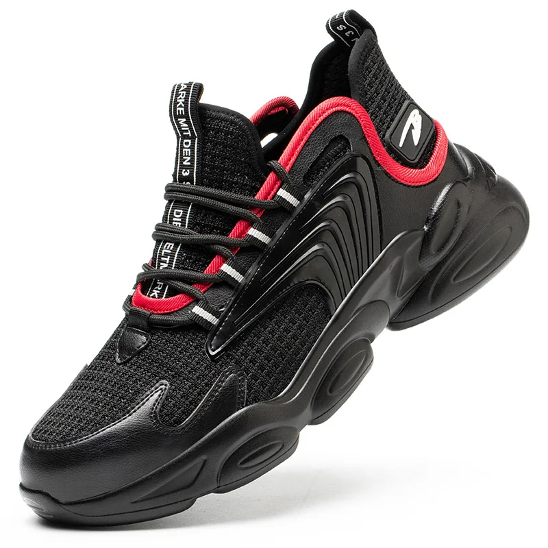

Lightweight breathable non-slip wear-resistant anti-smash anti-puncture indestructible men's work shoes safety shoes, Black blackwhite greeywhite