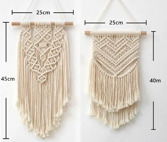 

Handmade 2 packs Beige Macrame Wall Hanging Warm Cozy Chic Fall Home Cotton Rope Geometric Macrame Knots Boho Wall Decoration