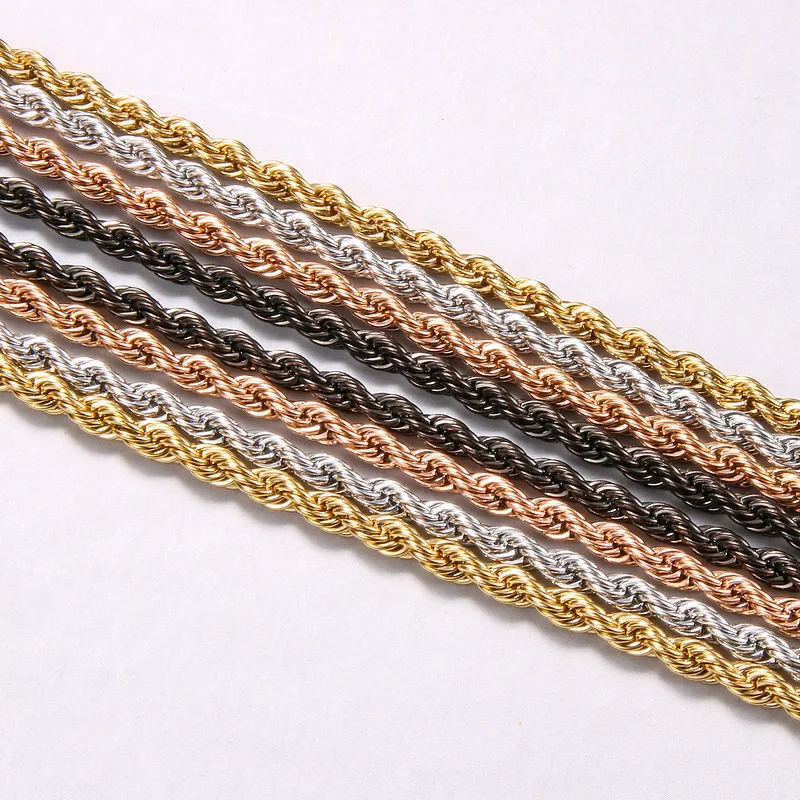 

Hot Sale 2mm 2.5mm 3mm 4mm 5mm Thick Gold Silver Plated Rope Chain Necklace Wholesale Price