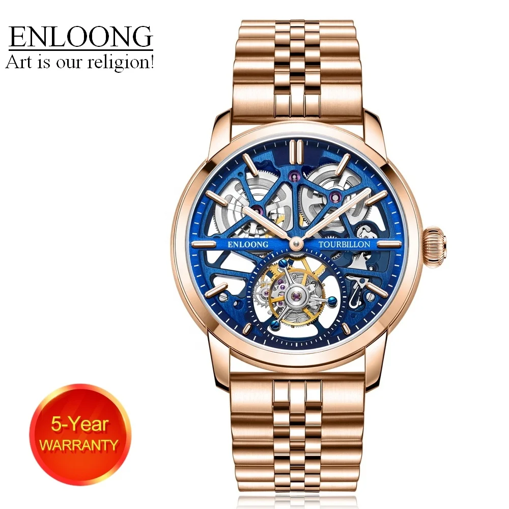 

2021 ENLOONG Real Luxury Tourbillon Watches Men with Long Power Reserve Stainless Steel Band Sapphire OEM Watch Luxury Rose Gold