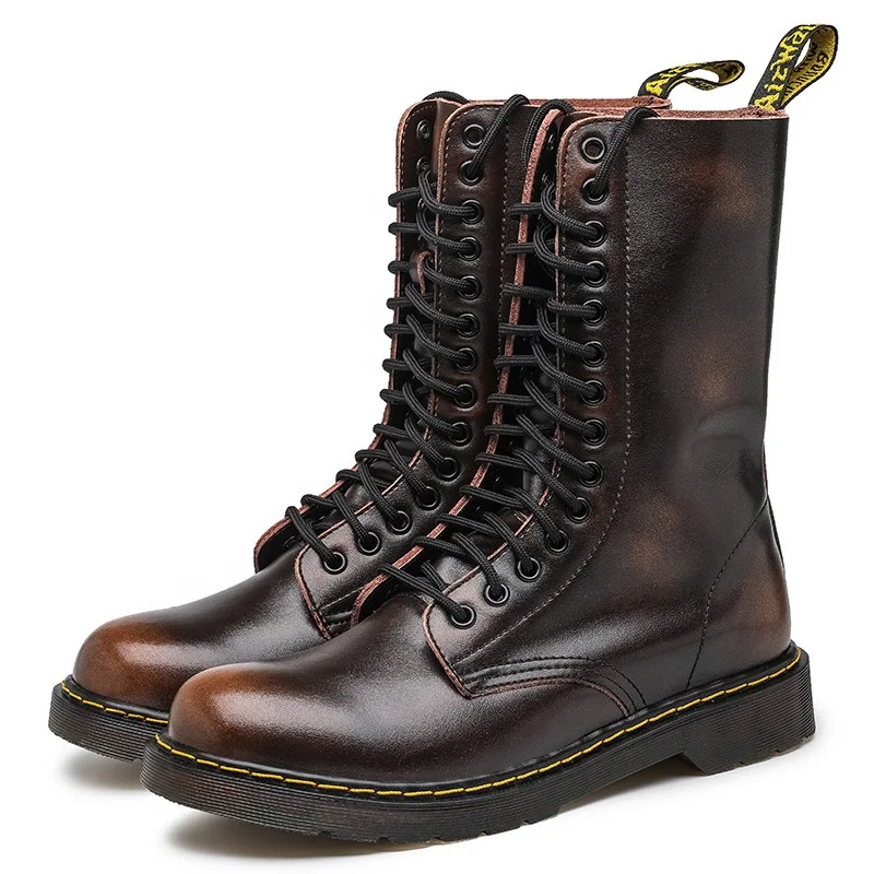 

2020 fashion all-match lace-up platform wide head outdoor casual men's warm with velvet Dr. Boots leather boots men