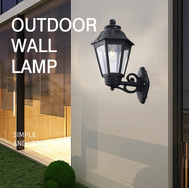 Retro Waterproof Garden Decorative Transparent Shade Outdoor Wall Lamp