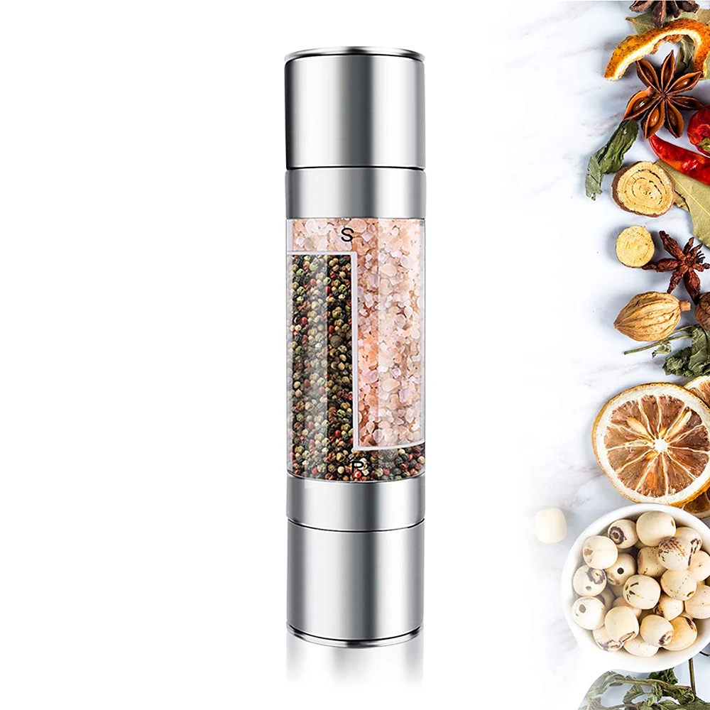 

Herb Spice Grinder Mill Stainless Steel Salt Pepper Mill 2 in 1 Manual Salt and Pepper Mills