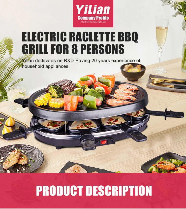XL raclette parrilla barbacoa Elektro placa con crepes-disco 8 personas queso-Grill 