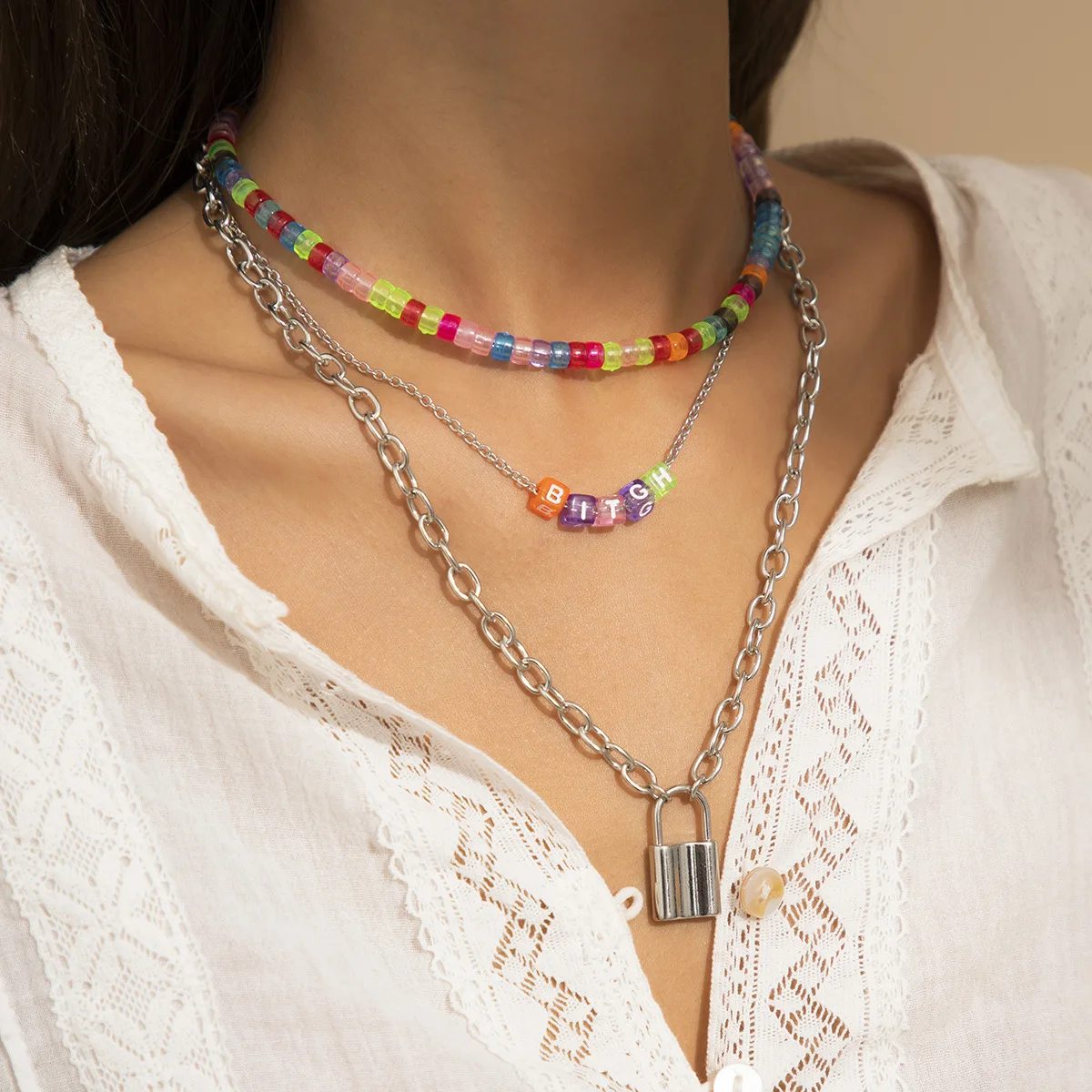 

Summer Beach Fashion Necklace Colorful Acrylic Choker y2k Jewelry Multi Layered Necklace, Picture