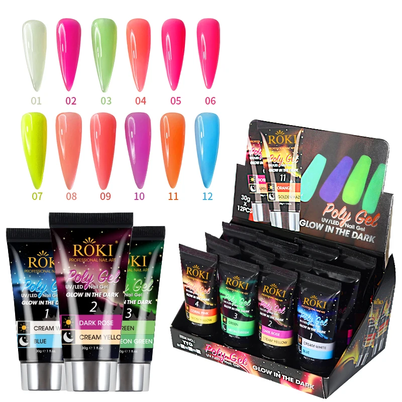 

Glows in the Dark Poly Nail Extension Kit 12 Colors Neon Builder Poly Nail Gel for Nail Art Kit 15g