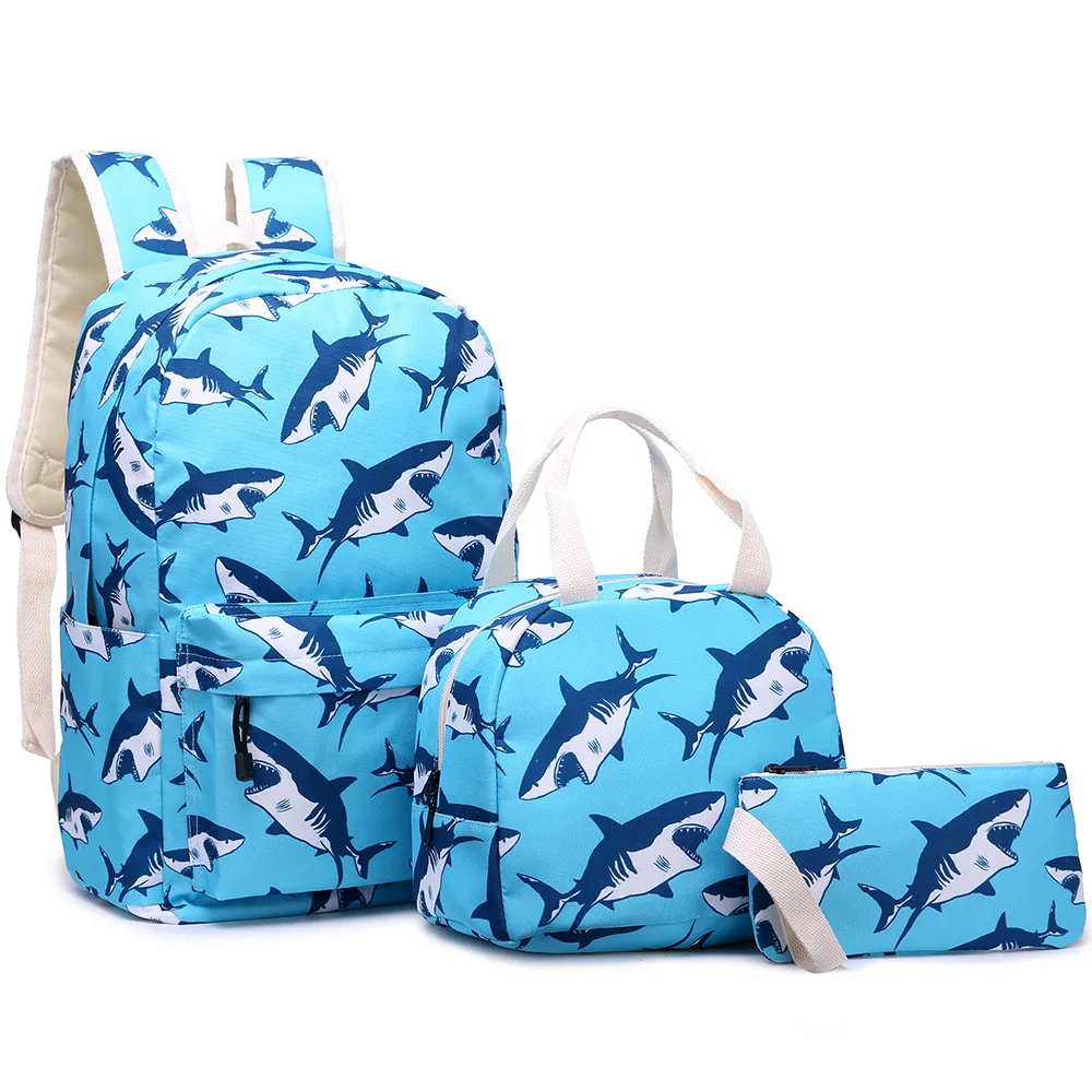 

Cute  Shark Printed Backpack Cartoon School Bag Set For Teenager Student Girls Boys Travel Day Pack, Can be customized