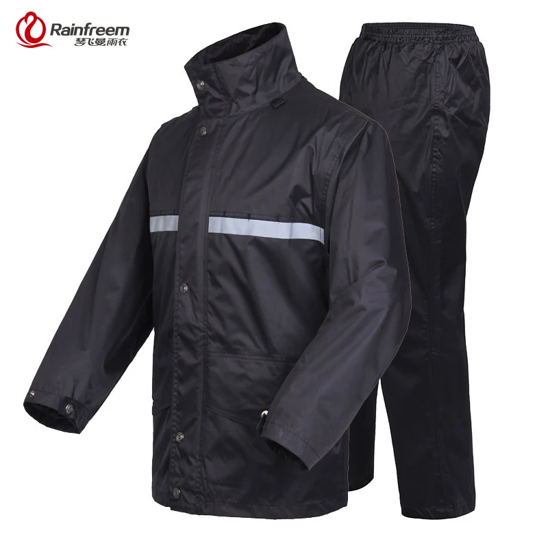 

Rainfreem Raincoat China OEM Factory Waterproof Polyester Oxford Fabric with Reflective Strap Rainwear