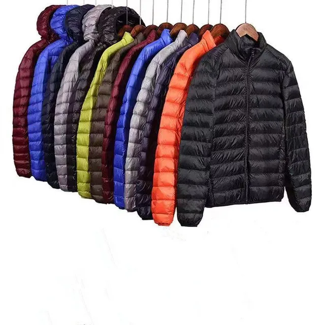 

Winter lightweight short stand collar hooded thin down cotton jacket men jacket young and middle-aged large size solid color