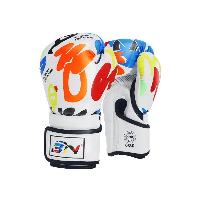 

BN Children's Taekwondo Boxing Glove Graffiti Training Sanda Leather Sparring Heavy Bag Workout MMA Pro Mitts Work Tkd, White black