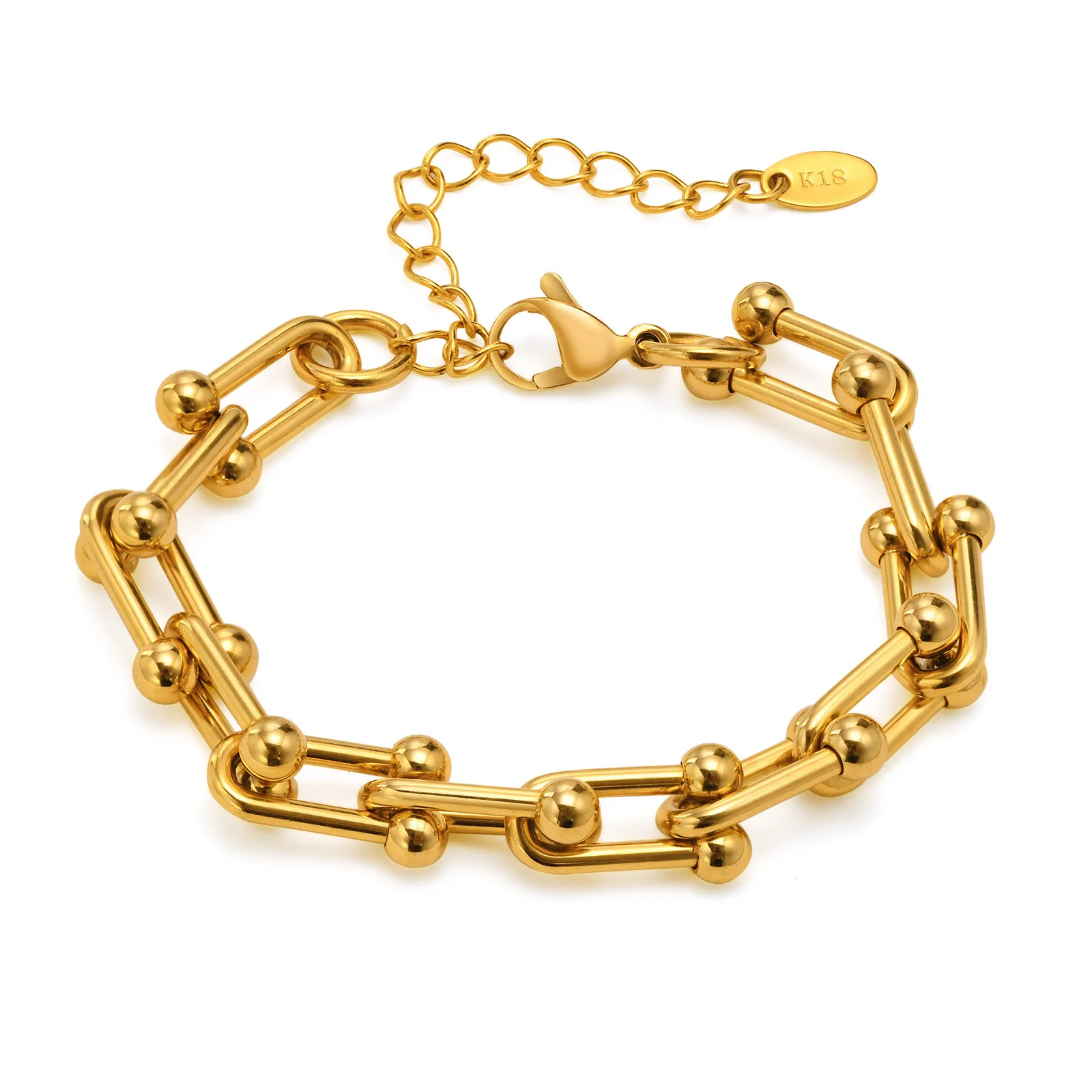 

Factory Stainless Steel 18K Gold Plated Adjustable Horseshoe Link Chain Bracelets Jewelry