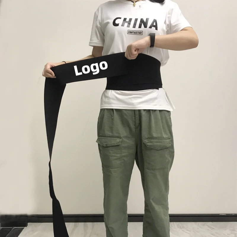 

New Arrival Hot Sale Adjustable Long Elastic Bandage Wrap Waist Trainer Belly Shaper Tummy Wrapping Band Belt, Black and custom