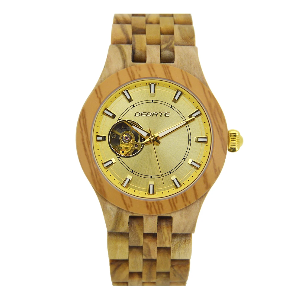 

Cheap mechanical wristwatch wood automatic wristwatch for sale with luxury wooden box packing