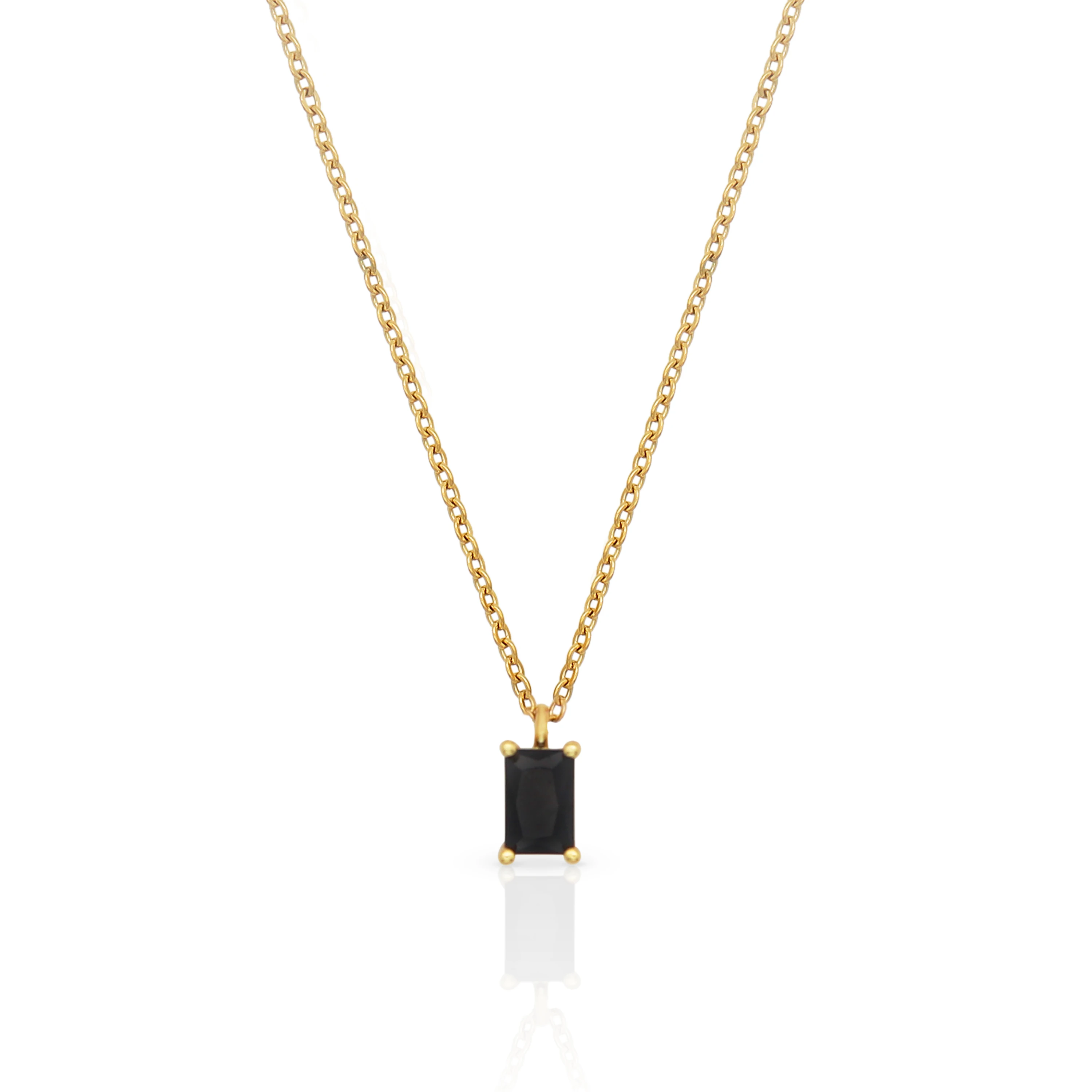 

Chris April IN STOCK 925 sterling silver gold plated minimalist Black gemstone pendant necklace, Yellow gold