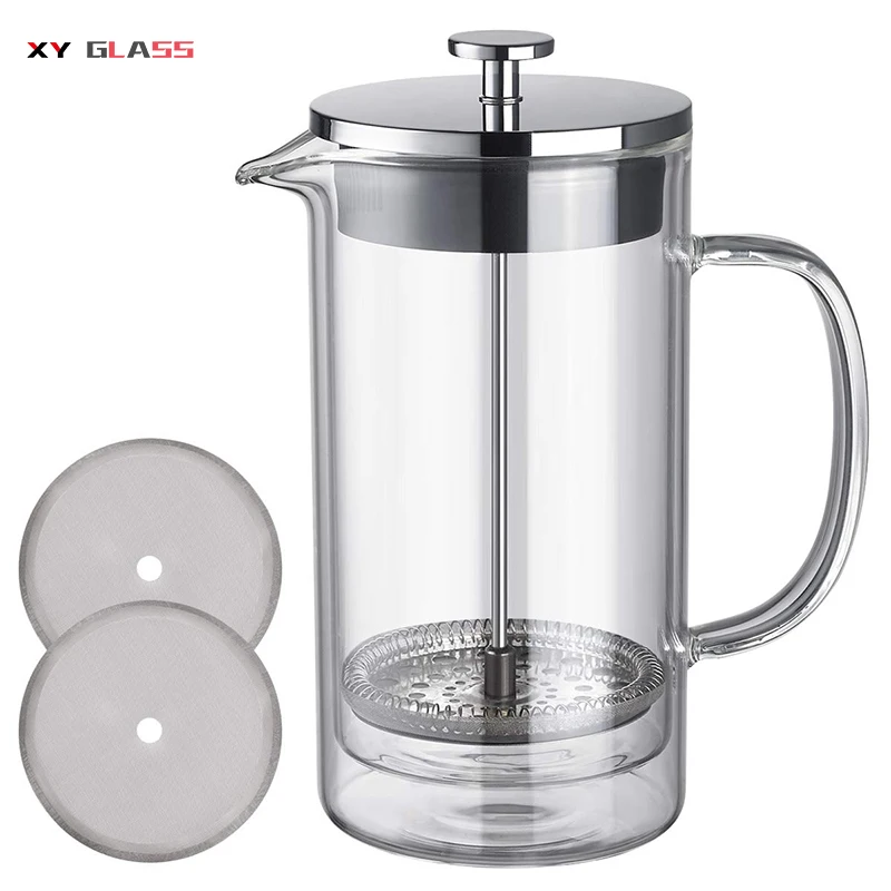 

Classical double wall glass travel french press thermo glass coffee maker