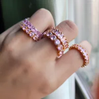

Pink Cubic Zirconia Rotatable Cuban Diamond Ring Silver Men's Ring